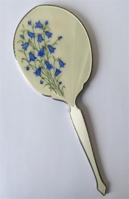 An attractively enamelled mirror engraved with flo