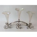 An attractive three trumpet epergne with opaque gl