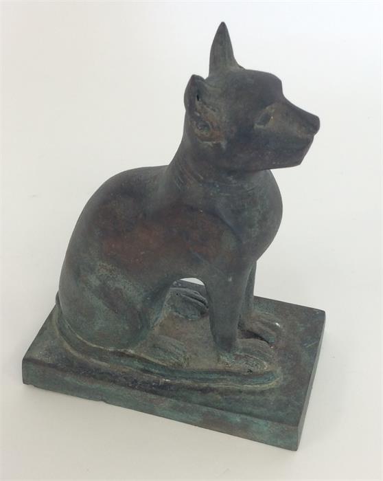 A spelter figure of an Egyptian tomb cat. Approx.
