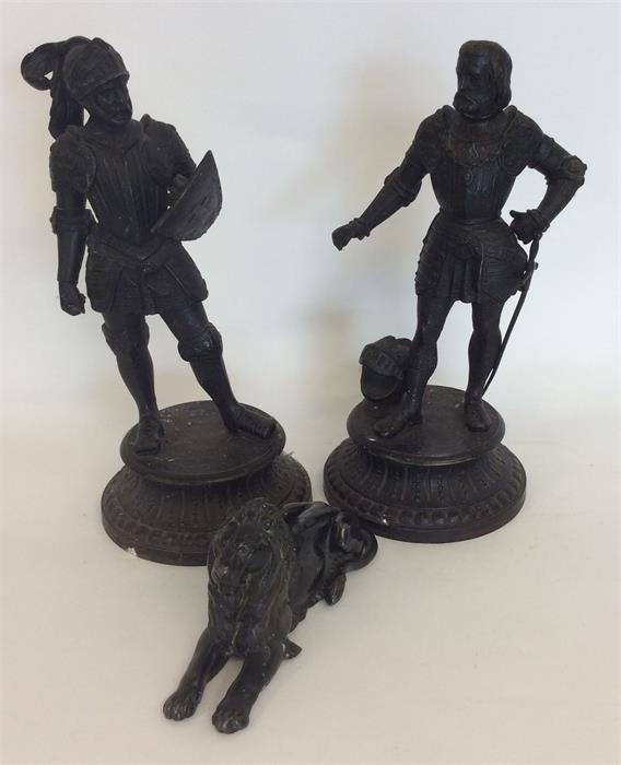 A pair of spelter figures of warriors together wit