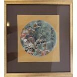 An Oriental print of birds. Signed. Approx. 24 cms