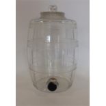 An etched glass barrel with lift-off cover. Approx