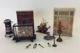 DOLLS HOUSE FURNITURE: A miniature lamp together w