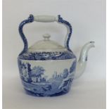 SPODE: A massive kettle and lid with blue and whit