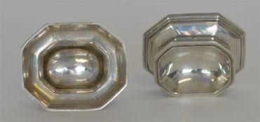 A pair of good cast French trencher salts with cut
