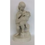 COPELAND: A massive figure of a child clutching a