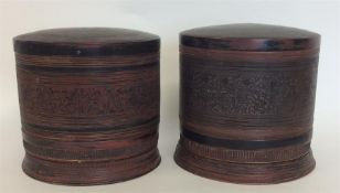 A pair of papier mâché urns of Oriental design. Es