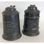 Two early pewter dome top tankards. Est. £20 - £30