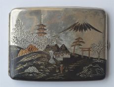 A Japanese curved cigarette box, the body decorat