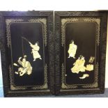 A good pair of large lacquered panels decorated wi