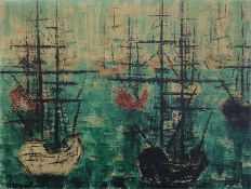 BERNARD BUFFET: A French harbour scene. Signed and
