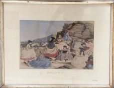 A French framed and glazed print of ladies at the