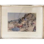 A French framed and glazed print of ladies at the