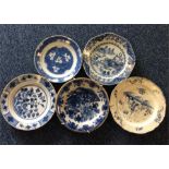 A group of five Antique blue and white wall plates
