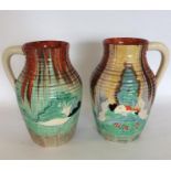 CLARICE CLIFF: A massive pair of jugs of baluster