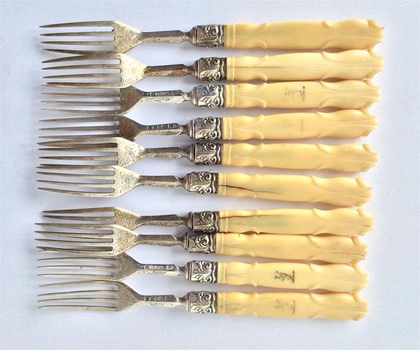 A set of ten bone handled dessert forks with engra - Image 2 of 2