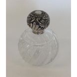 A hobnail cut scent bottle with hinged top, decora