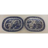 Two blue and white meat dishes. Est. £20 - £30.