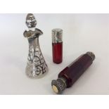 A ruby glass double ended scent bottle with gilded