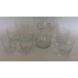 A attractively etched lemonade set decorated with