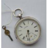 WALTHAM: A large gent's pocket watch with white en