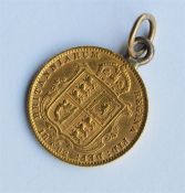 An 1892 half sovereign mounted as a pendant with l