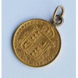 An 1892 half sovereign mounted as a pendant with l