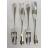 A set of four OE rat tail dessert forks. Approx. 1