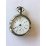 A gent's Waltham pocket watch with white enamelled