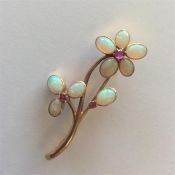An opal and ruby Edwardian brooch in the form of a
