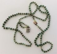 A Georgian string of emerald and pearl beads with