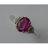 A good ruby ring in claw mount, the shoulders moun