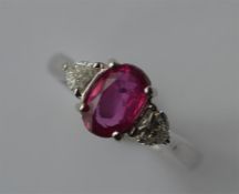 A good ruby ring in claw mount, the shoulders moun