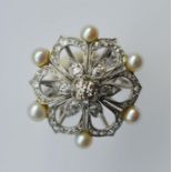 An 18 carat large pearl and diamond cluster ring i