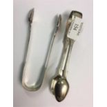 Two pairs of silver sugar tongs.