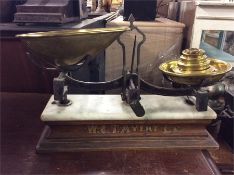 A good set of brass and marble mounted scales and