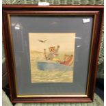 A Louis Wain style framed and glazed picture.