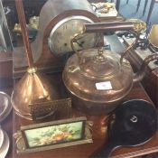 A Nelson's hat clock together with copper kettle e