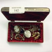 Silver brooches, lockets, cameo etc.