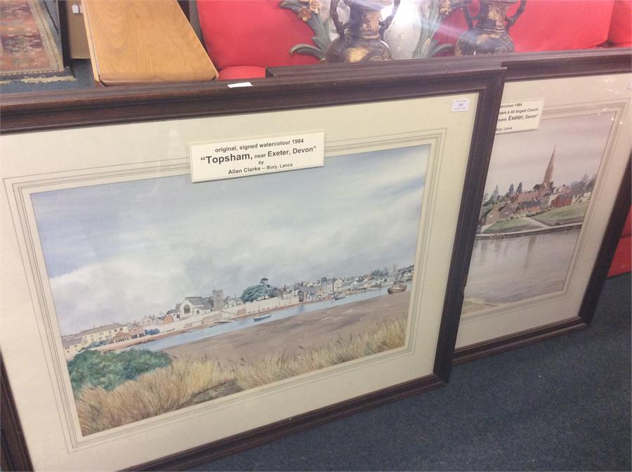 A pair of local framed and glazed watercolours.