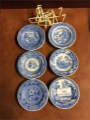 A set of six miniature Spode blue and white plates