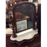 A mahogany and marble mounted toilet mirror.