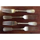 A set of four fiddle thread table forks. Sheffield