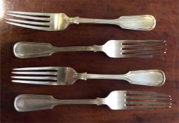A set of four fiddle thread table forks. Sheffield