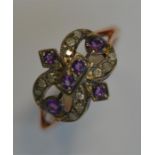 A Georgian style amethyst and rose diamond cluster