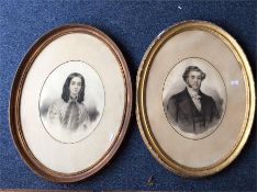 J DE CAZANEVE: A pair of oval portraits of a 19th