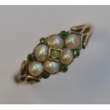 An Antique emerald and pearl ring. (Broken shank).