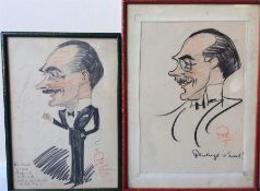 POLI: Two signed and dated pencil caricatures. Bot