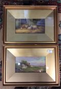 A BERT: A pair of framed and glazed sheep scenes i
