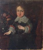 An unframed portrait of a young child with white r